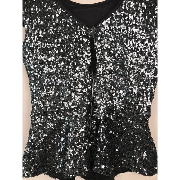 Gianni Bini Silver Gray Sequined Peplum Top Size X-Small - Picture 5 of 8